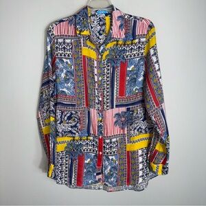 J McLaughlin 100% Linen Long Sleeve Button Front Blouse-Multicolor-Size Small